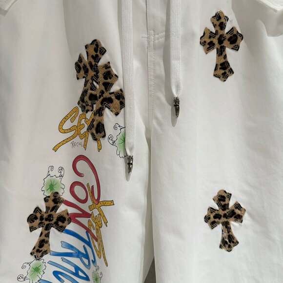 Chrome Hearts Leopard Suede Cross White Trousers - Picture 5 of 8